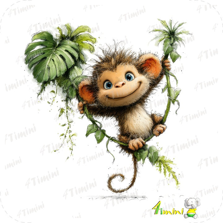 Dans la savane, safari, singe, feuillage, arbre, confectionné au Québec par 4Timini.