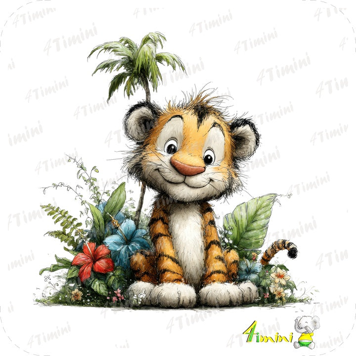 Dans la savane,safari, tigre, feuillage, arbre, confectionné au Québec par 4Timini.