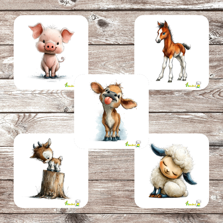 Ensemble de 5 débarbouillettes bébé ultra-douces avec motif Coquette ferme (animal, animaux de la ferme, cochon, vache, chèvre, mouton, cheval, poney) . confectionné au Québec par 4Timini.

