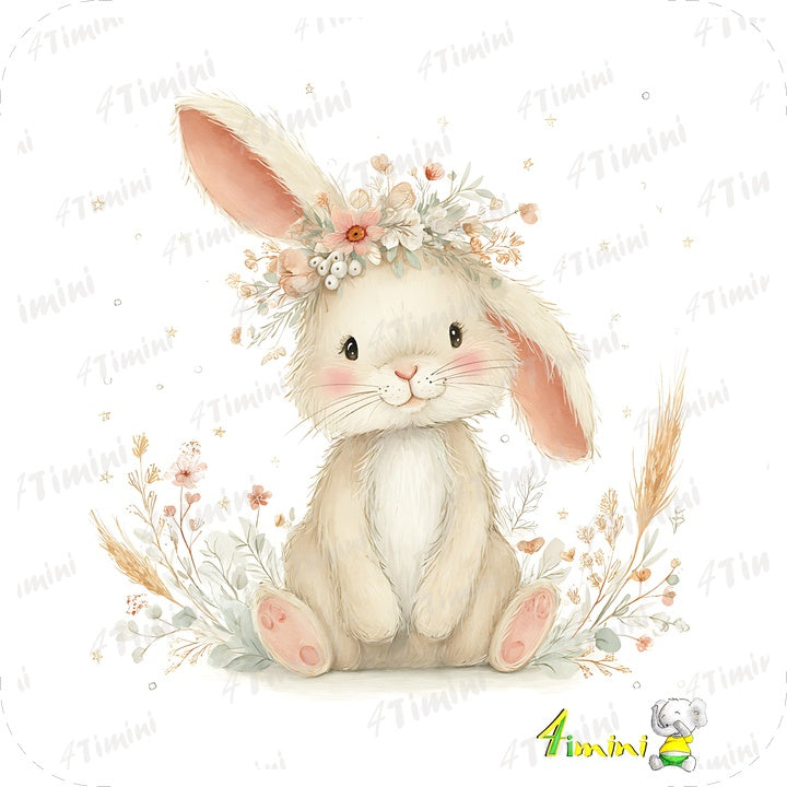 douceur de sous-bois (animaux de la forêt floral, lapin, lièvre)