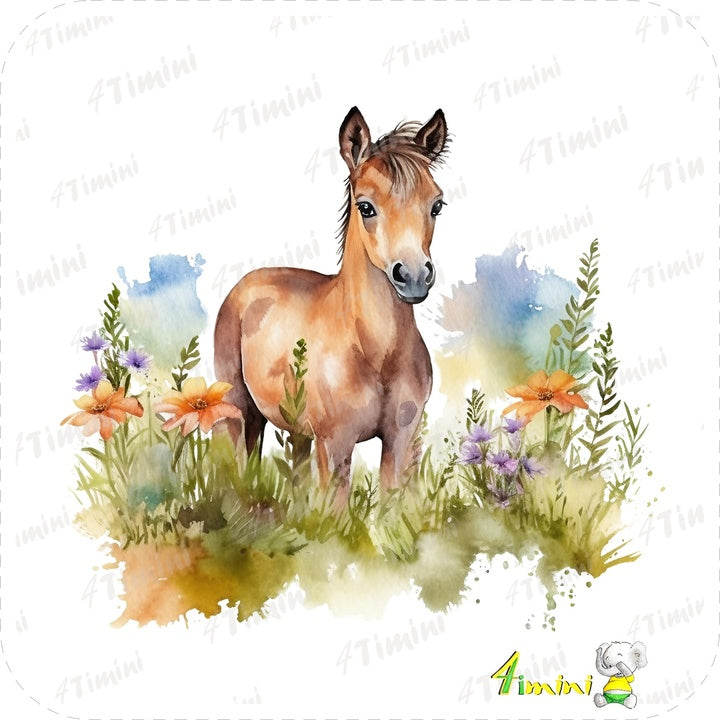 Cheval floral - Ensemble de 5 débarbouillettes velours