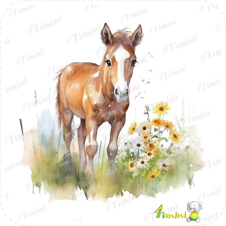 Ensemble de 5 débarbouillettes velours - Cheval floral