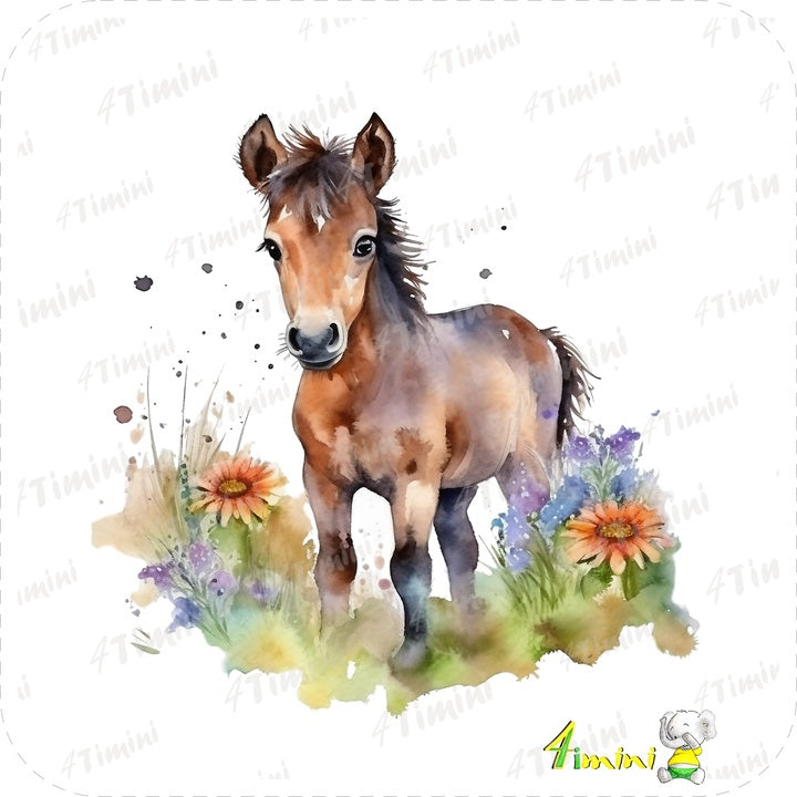 Cheval floral - Ensemble de 5 débarbouillettes velours