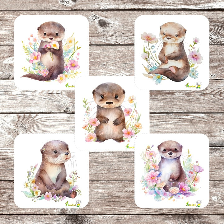 Loutre floral - Ensemble de 5 débarbouillettes velours