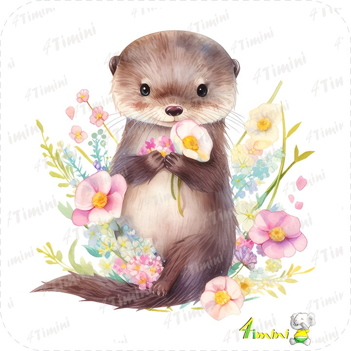Ensemble de 5 débarbouillettes velours - Loutre floral
