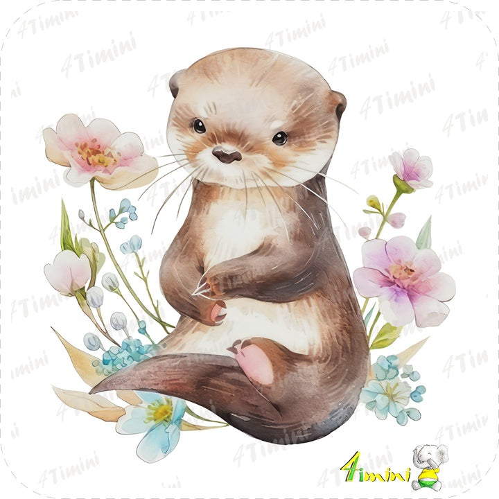 Ensemble de 5 débarbouillettes velours - Loutre floral