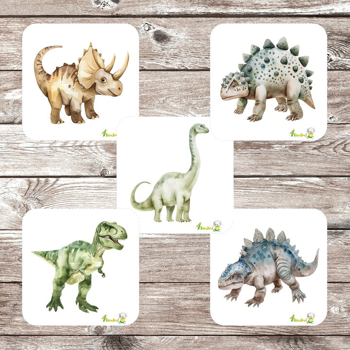 Ensemble de 5 débarbouillettes velours - Dinosaures Aquarelles