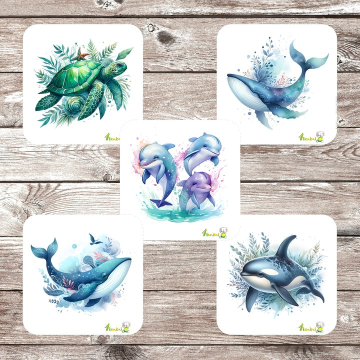 Ensemble de 5 débarbouillettes velours - Mer floral