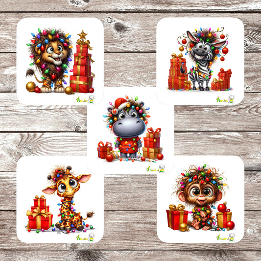 Ensemble de 5 débarbouillettes velours - La folie de Noël dans la jungle