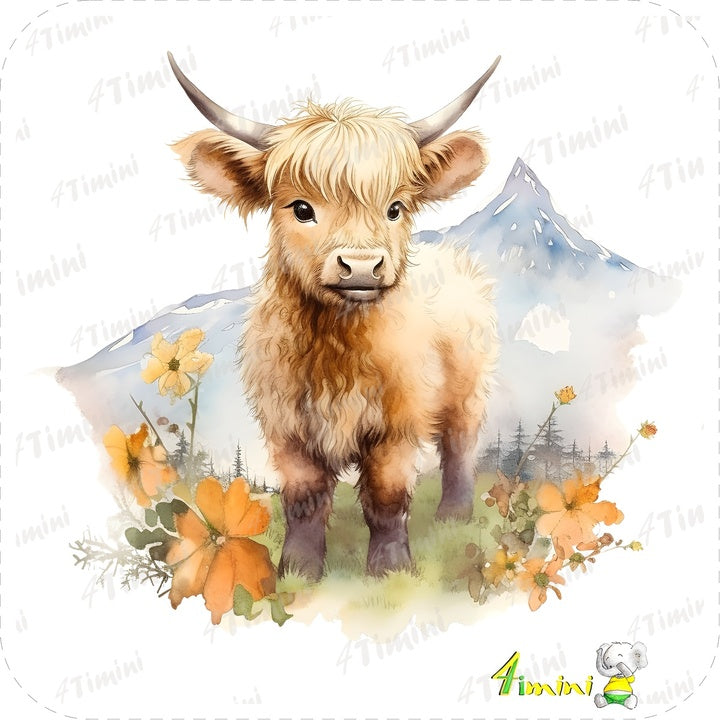 Ensemble de 5 débarbouillettes velours - Vaches highland floral