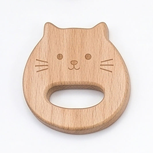 Anneau chat - jouet de dentition en bois d'hêtre naturel