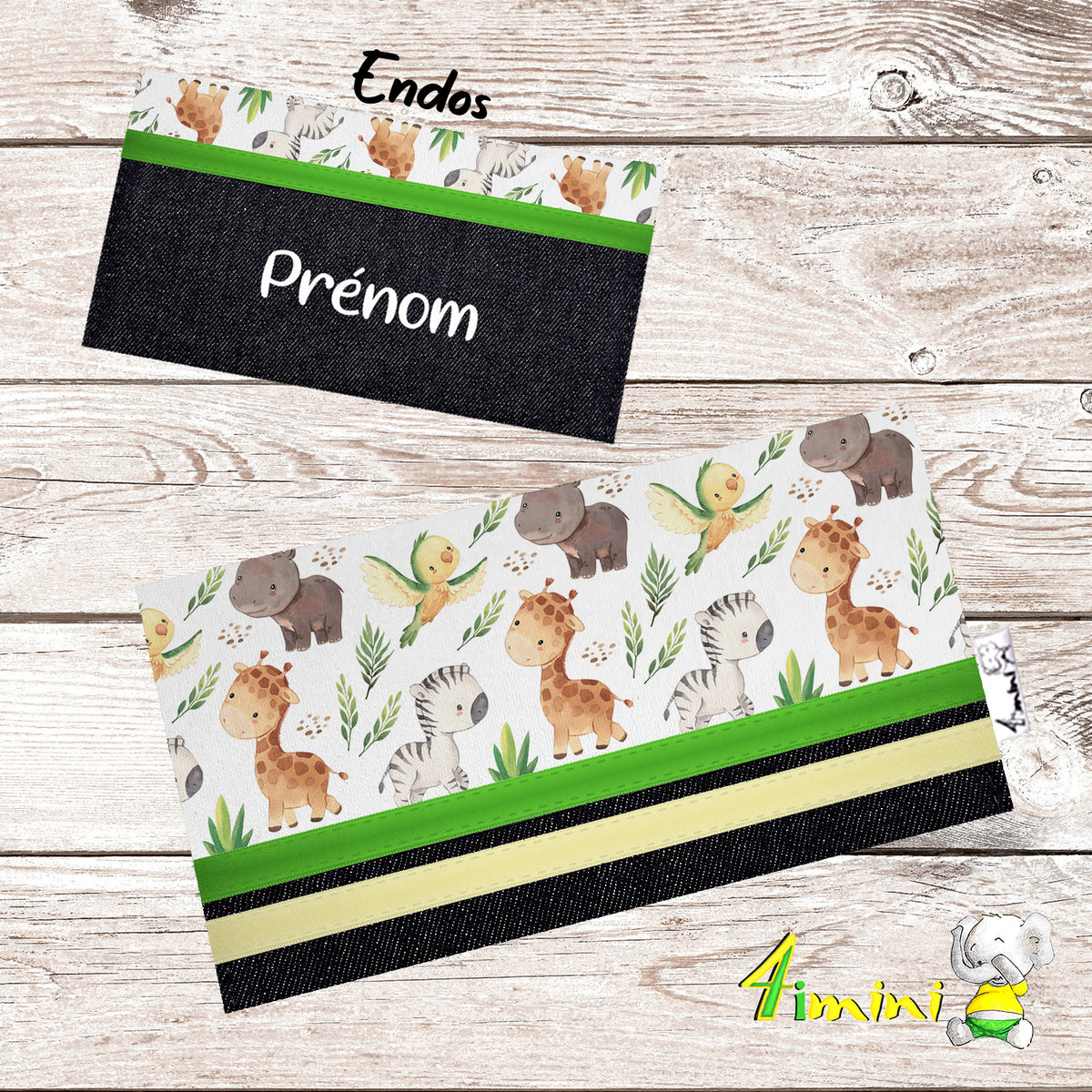 Protège carnet de santé pour carnet de vaccination et cartes médicales avec un doux motif de bébé safari, girafe, zèbre, perroquet, hippopotame, feuillage  aquarelles par 4Timini