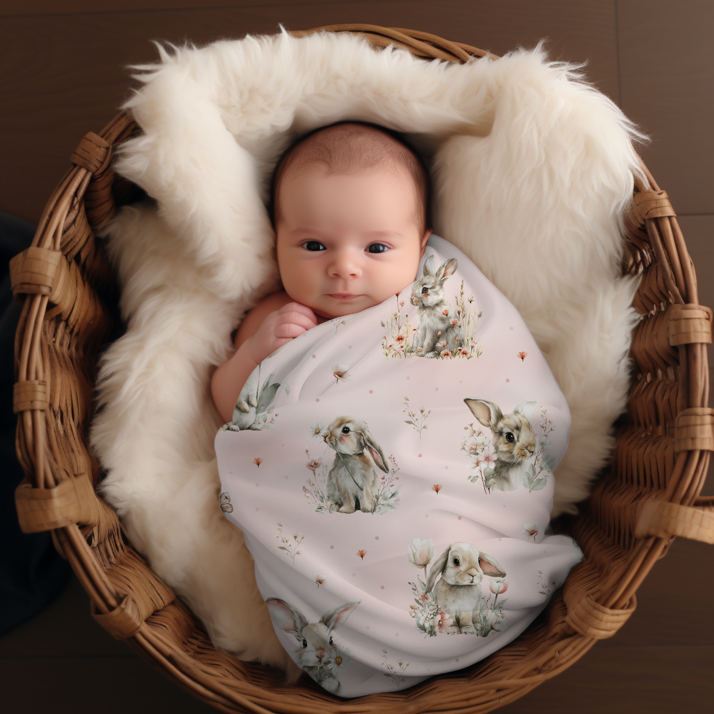 Couverture d'emmaillotage en mousseline de bambou et coton pour bébé, doudou motif câlin du printemps par 4Timini.

