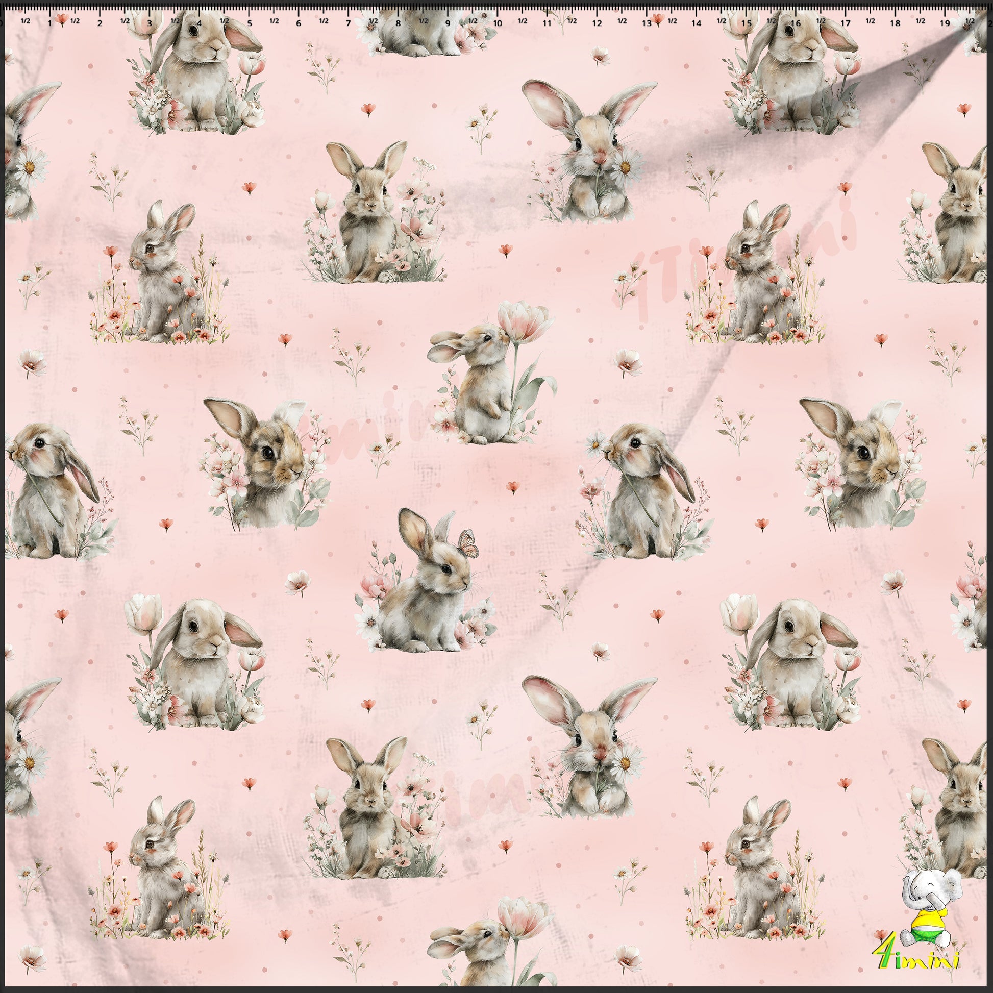 lapin, fleurs, rose, floral, aquarelle