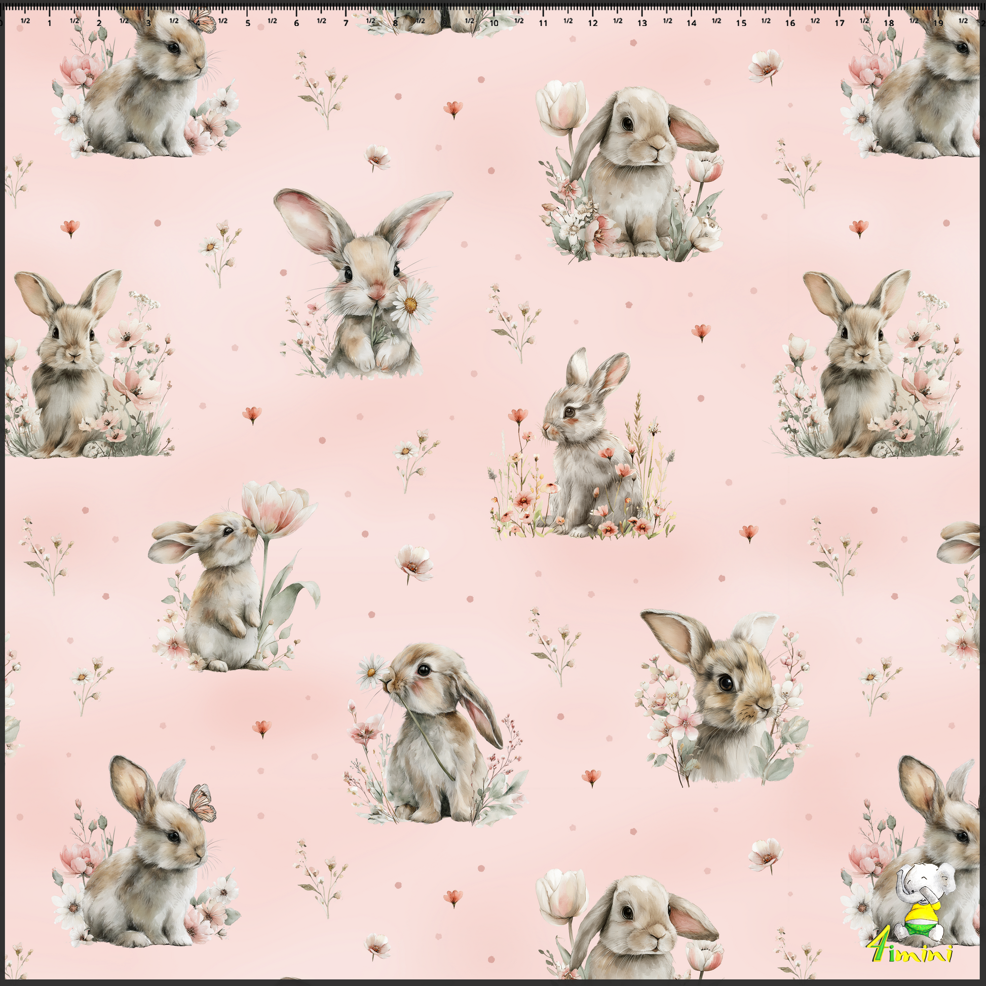 lapin, fleurs, rose, floral, aquarelle