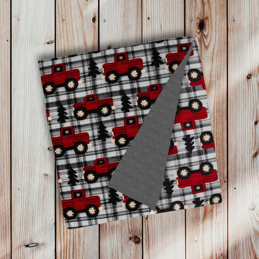 Doudou en minky - Camion rouge brodé