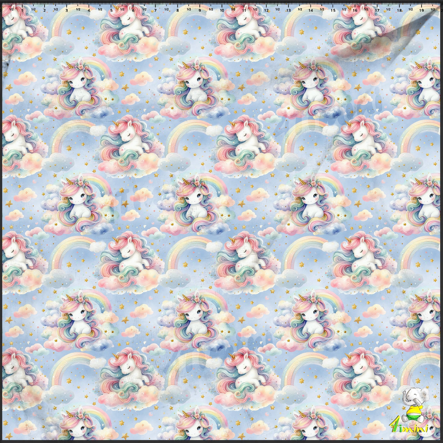 dendoudou, doudou, anneau de dentition, bois naturel, mousseline, bambou, coton, bébé, 4Timini, fait au Québec, fait main, ciel magique, licorne, crinière pastel, arc-en-ciel, nuages doux, étoiles, créature fantastique, bleu pastel, féerique, imaginaire