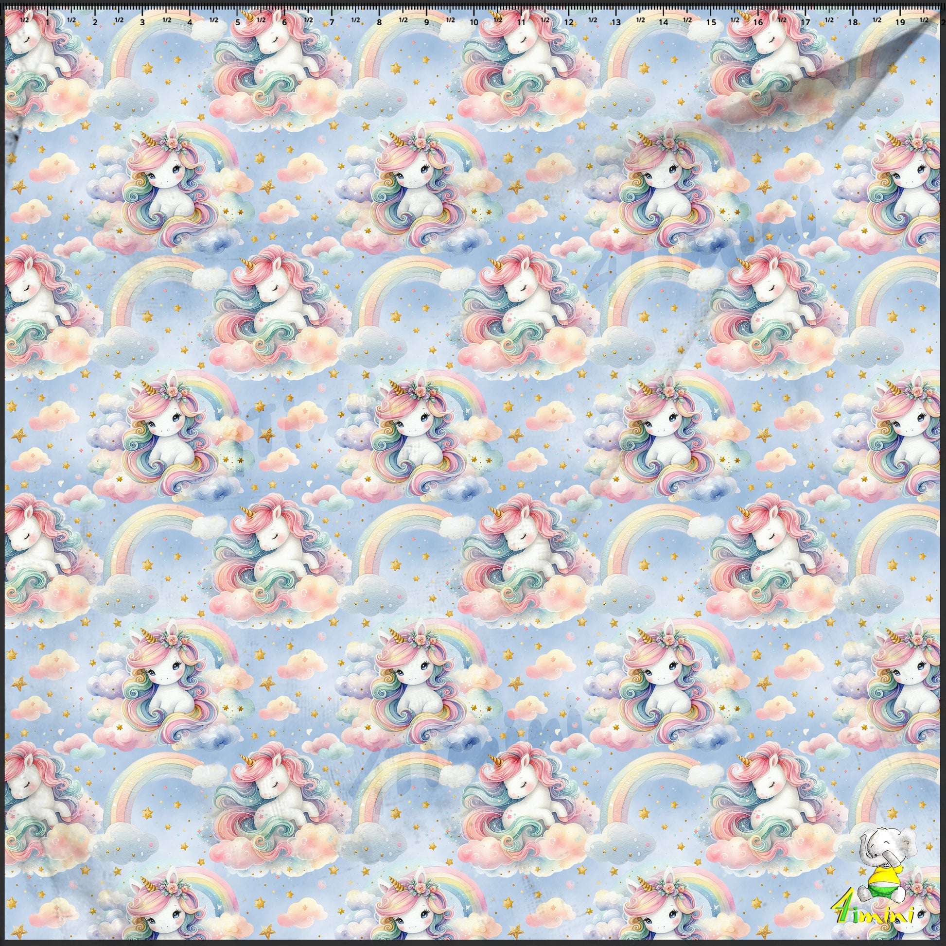 dendoudou, doudou, anneau de dentition, bois naturel, mousseline, bambou, coton, bébé, 4Timini, fait au Québec, fait main, ciel magique, licorne, crinière pastel, arc-en-ciel, nuages doux, étoiles, créature fantastique, bleu pastel, féerique, imaginaire