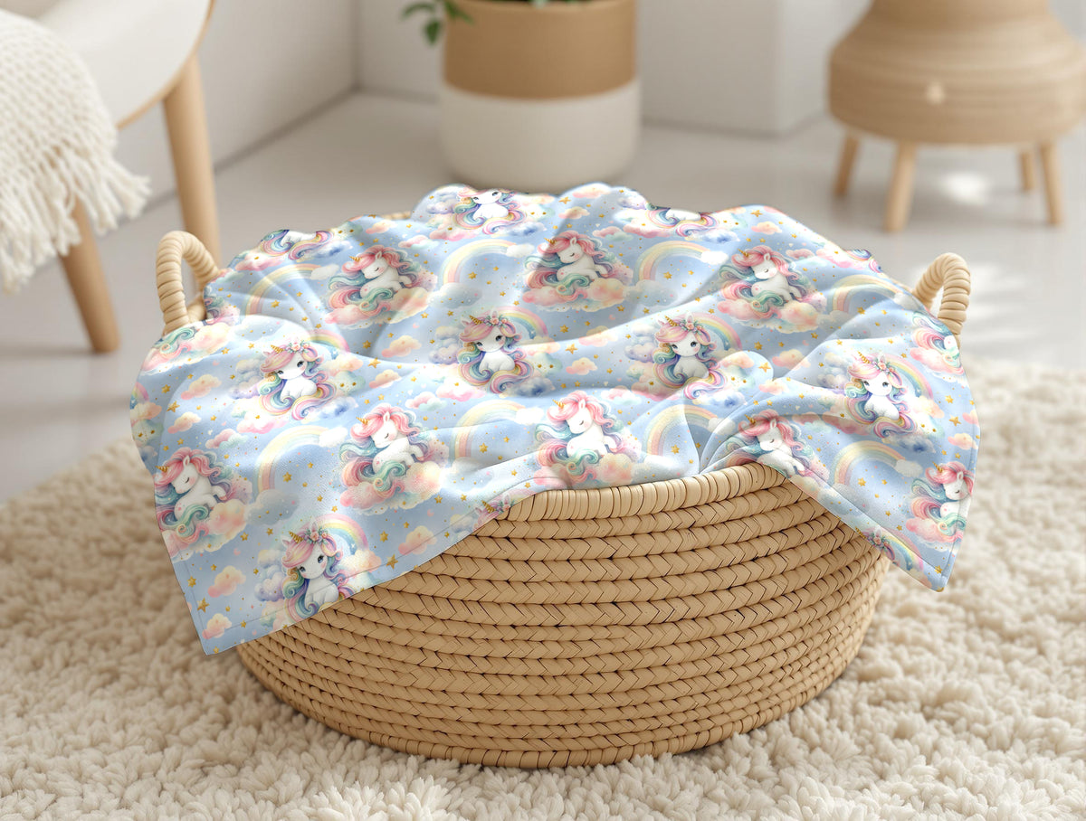 Couverture, calinou doudou ultra-douce motif jolie licorne arc-en-ciel dans les nuages, dans un ciel bleu étoile par 4timini