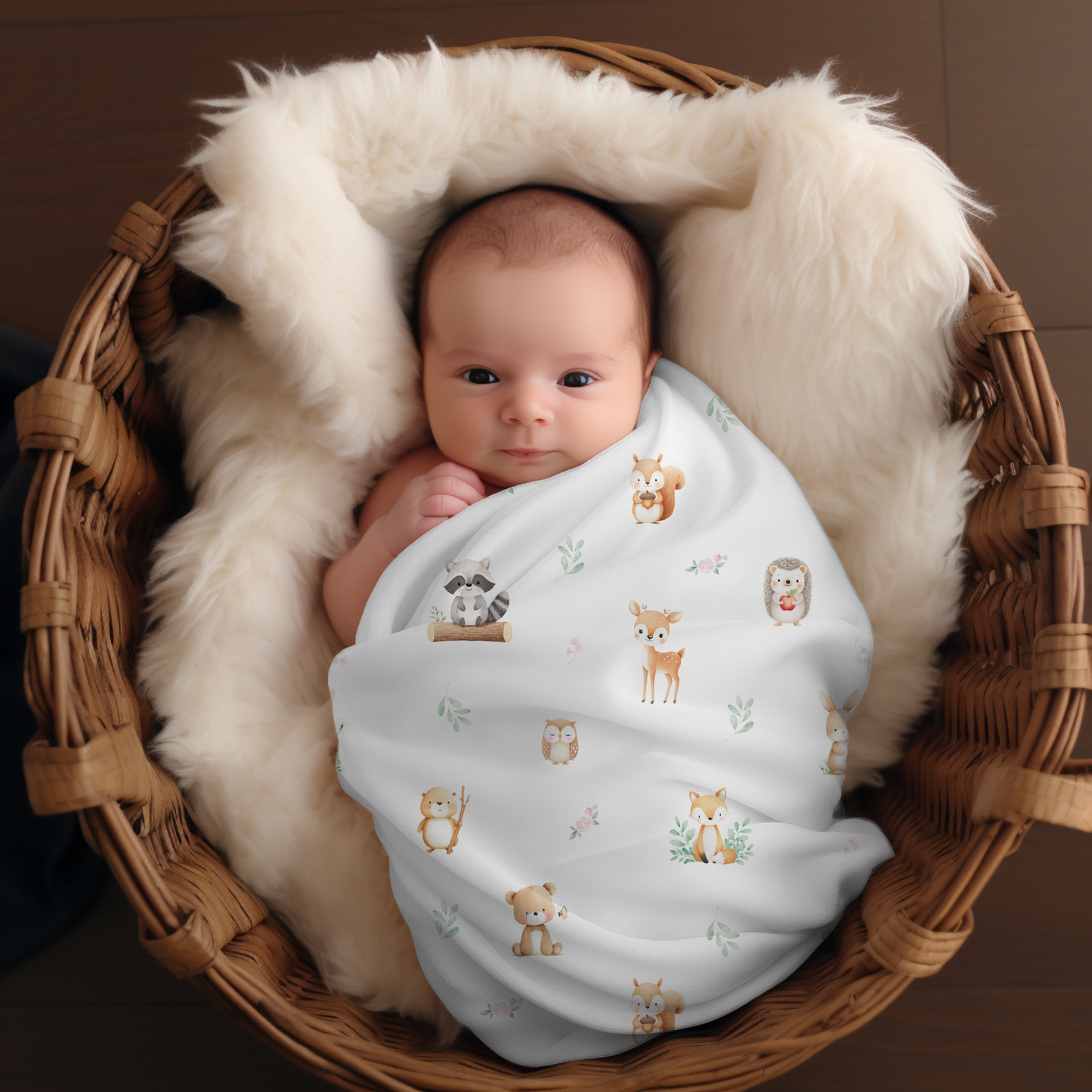 Couverture d'emmaillotage en mousseline de bambou et coton pour bébé, doudou motif compagnon de la clairière par 4Timini.