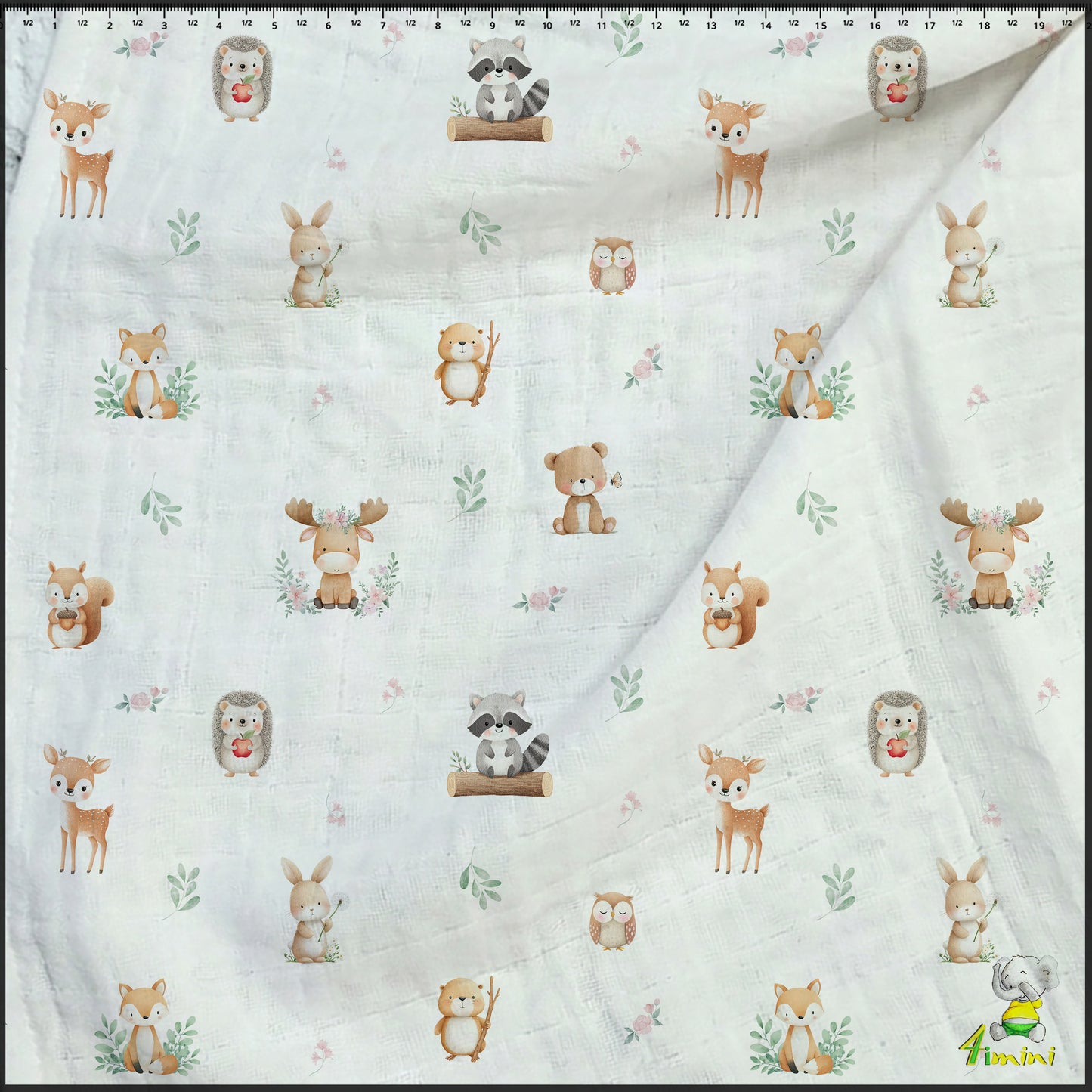 Dendoudou en mousseline motif animaux de la forêt aquarelle avec anneau de dentition en bois 4Timini.
raton, renard, hérisson, lapin, écureuil, orignal