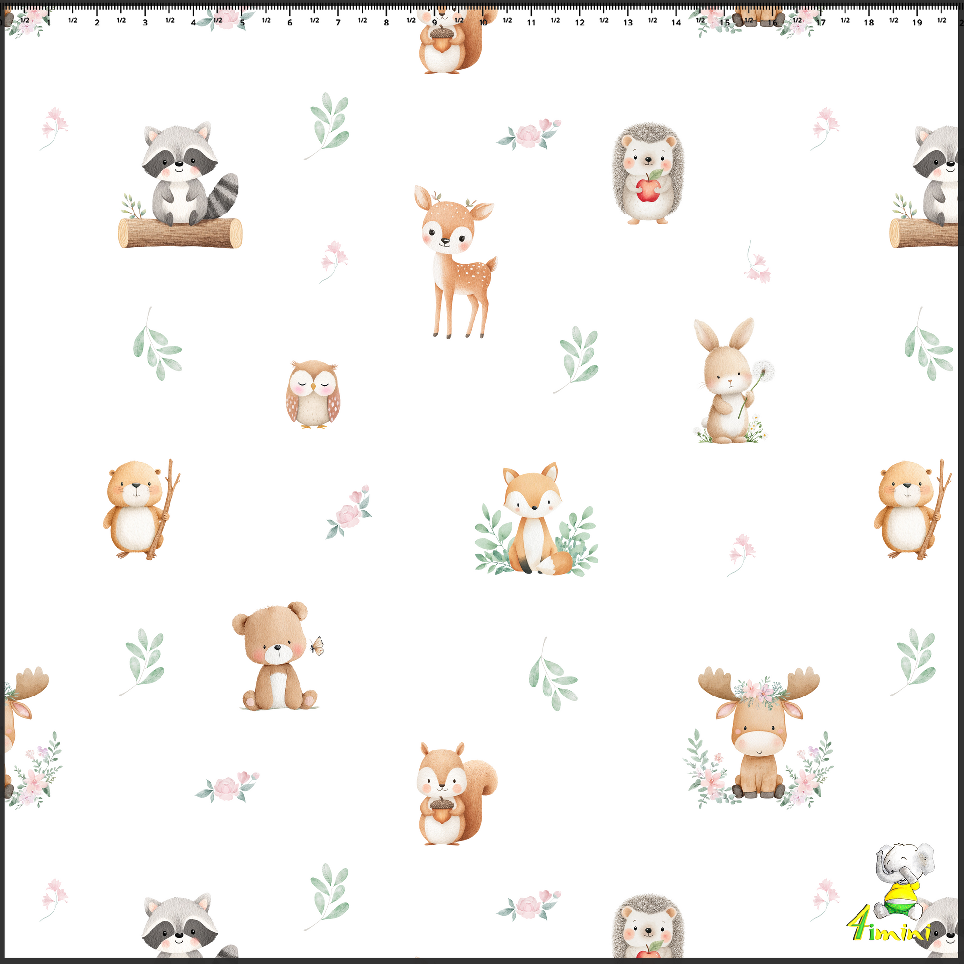 mousseline motif animaux de la forêt aquarelle avec anneau de dentition en bois 4Timini.
raton, renard, hérisson, lapin, écureuil, orignal