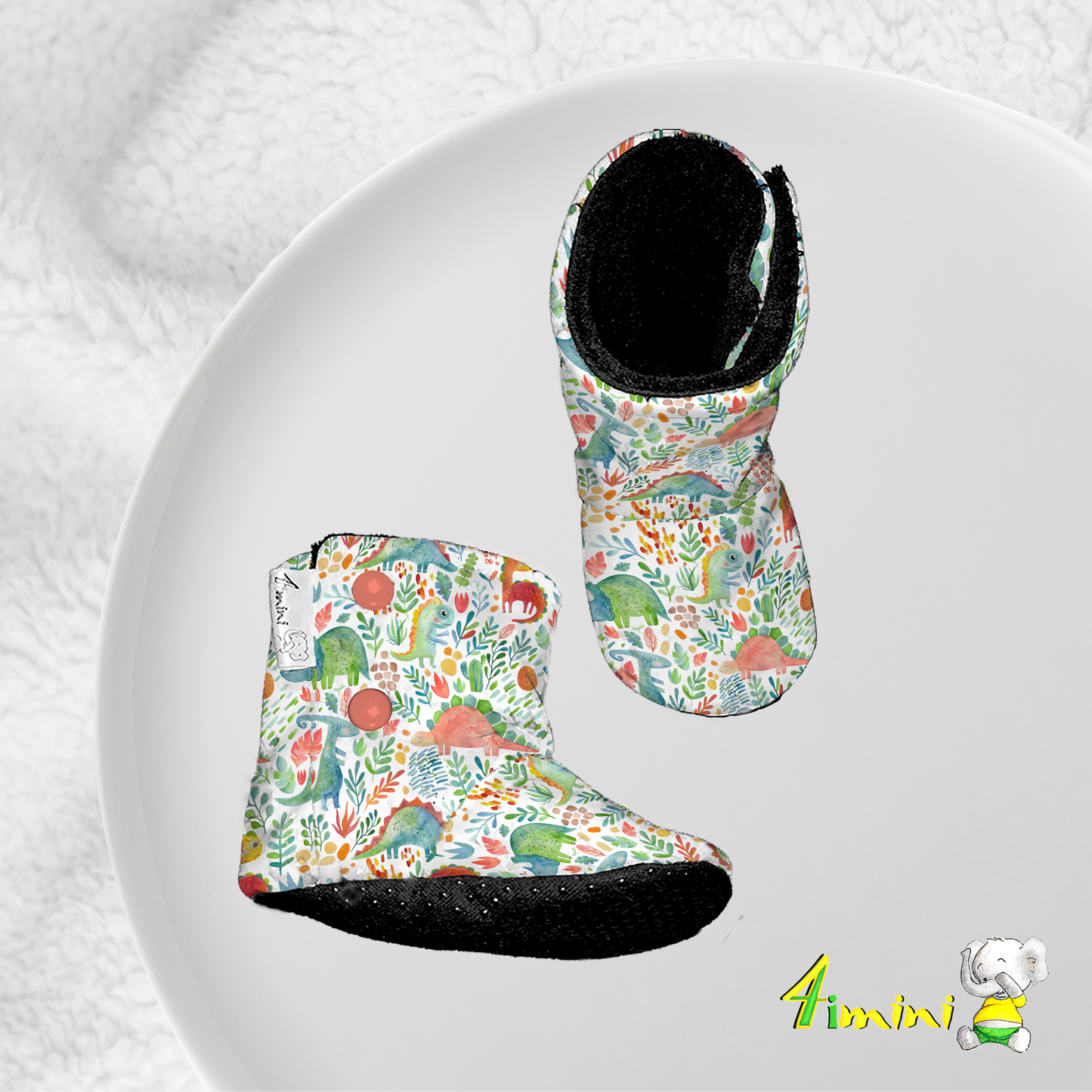 Pantoufles - Dinosaure aquarelle corail