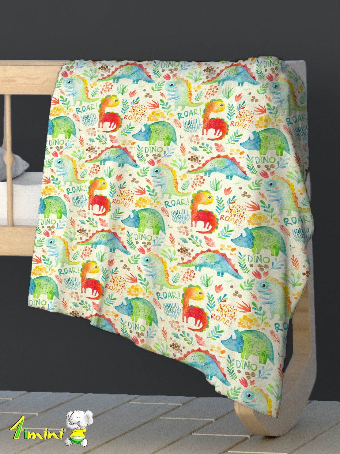 Doudou en velours extensible  - Dinosaure aquarelle