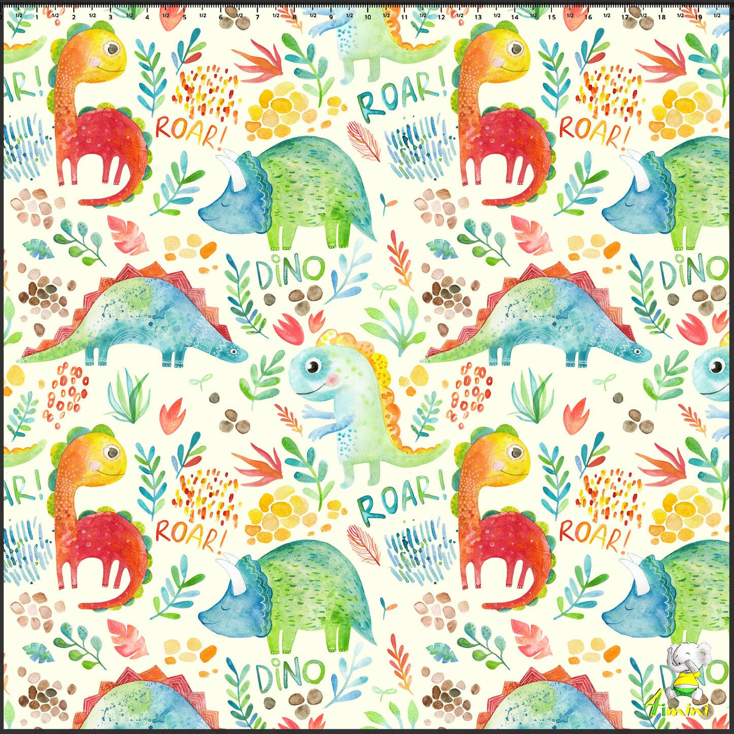 Doudou en velours extensible  - Dinosaure aquarelle