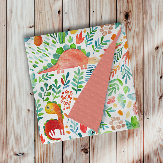 Doudou en minky -Dinosaure aquarelle corail