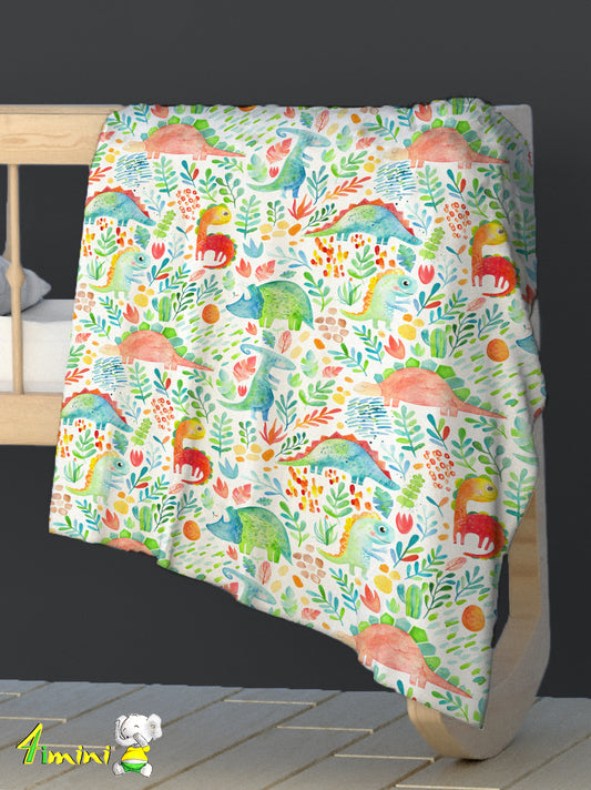 Doudou en velours extensible  - Dinosaure aquarelle corail