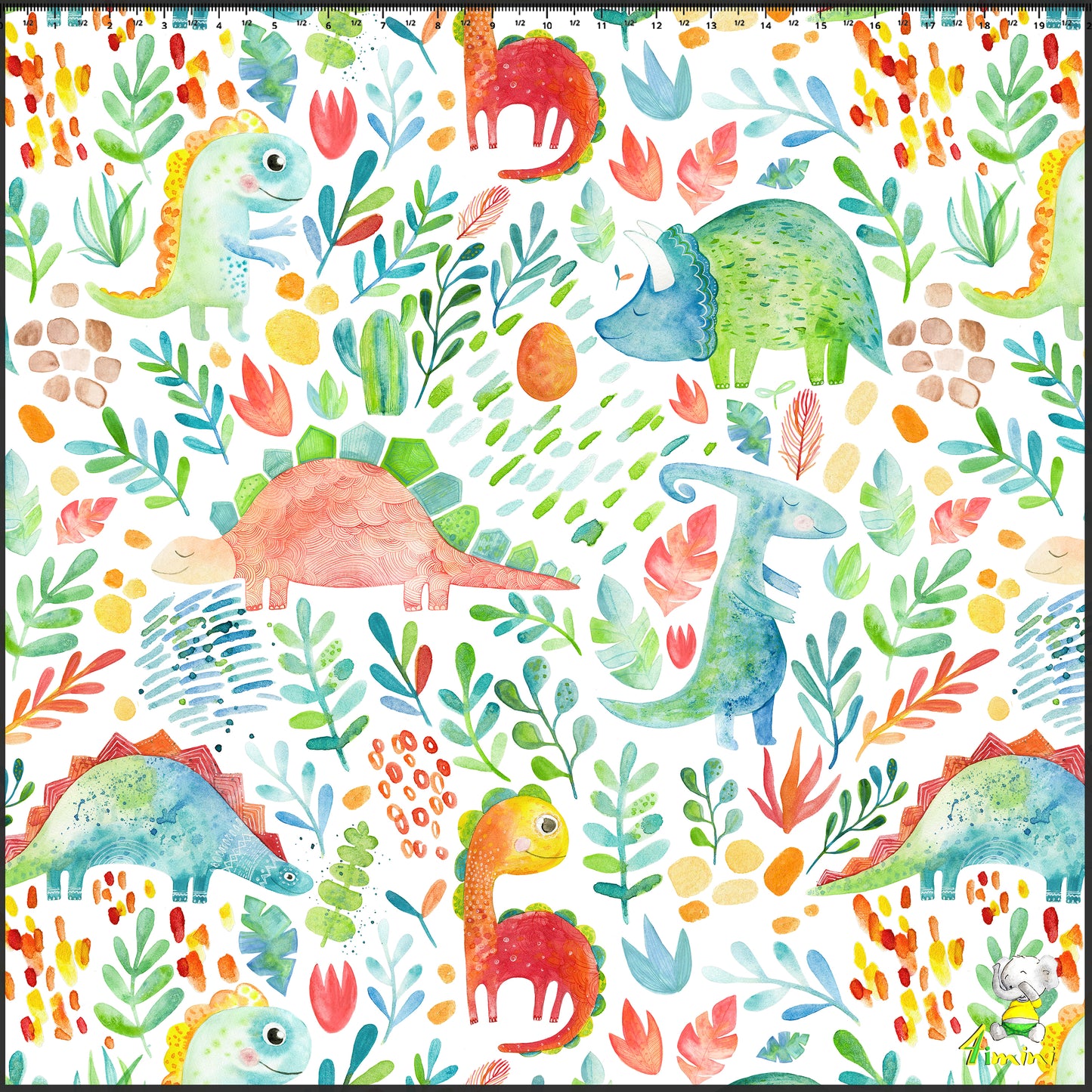Doudou en velours extensible  - Dinosaure aquarelle corail