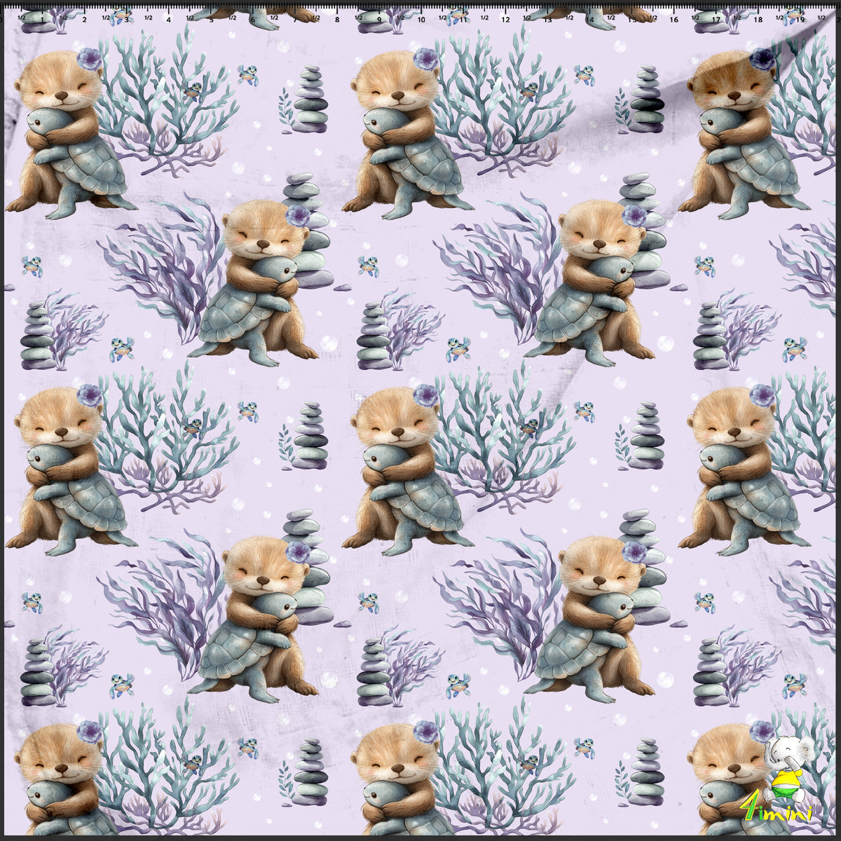 motif Douceur Océane, loutre, tortue, feuillage, algue, violet, lilas par 4Timini. 