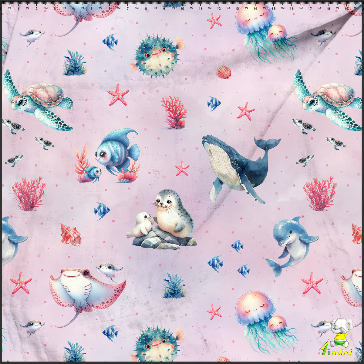 motif animaux marin, baleine, méduse, tortue, étoile de mer, hippocampe, océan, mer, poisson, dauphin par 4timini