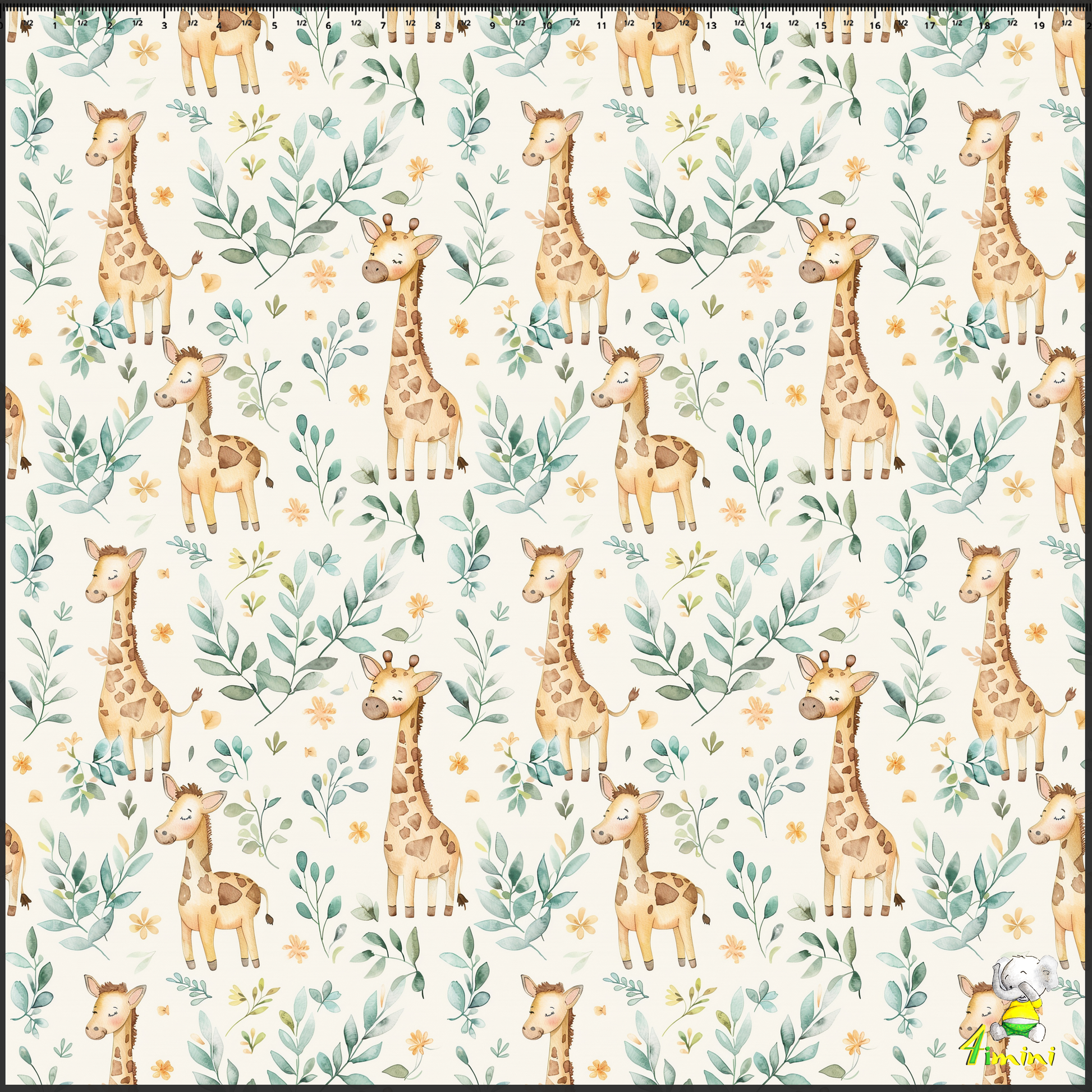 motif Hauteurs délicates, girafe, feuillage par 4Timini. 