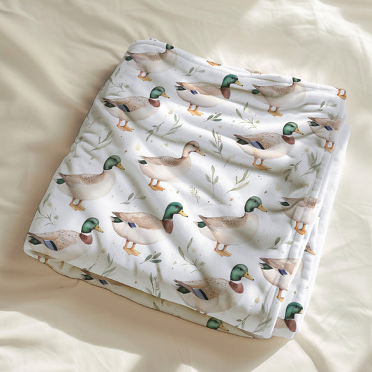 couverture, calinou doudou avec un motif neutre de canard mallard, colvert par 4timini