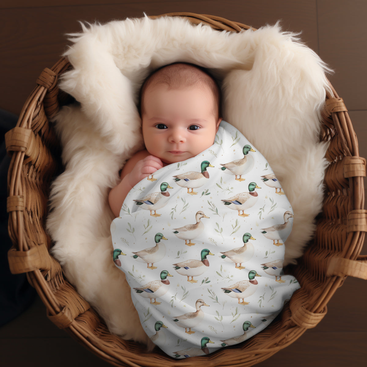 Couverture d'emmaillotage en mousseline de bambou et coton pour bébé, doudou motif les mallards, motif neutre de canard mallard, colvert par 4timini