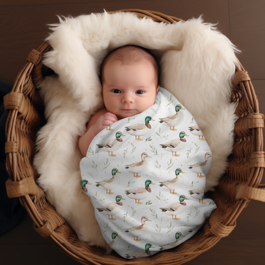 Couverture d'emmaillotage en mousseline de bambou et coton pour bébé, doudou motif les mallards, motif neutre de canard mallard, colvert par 4timini