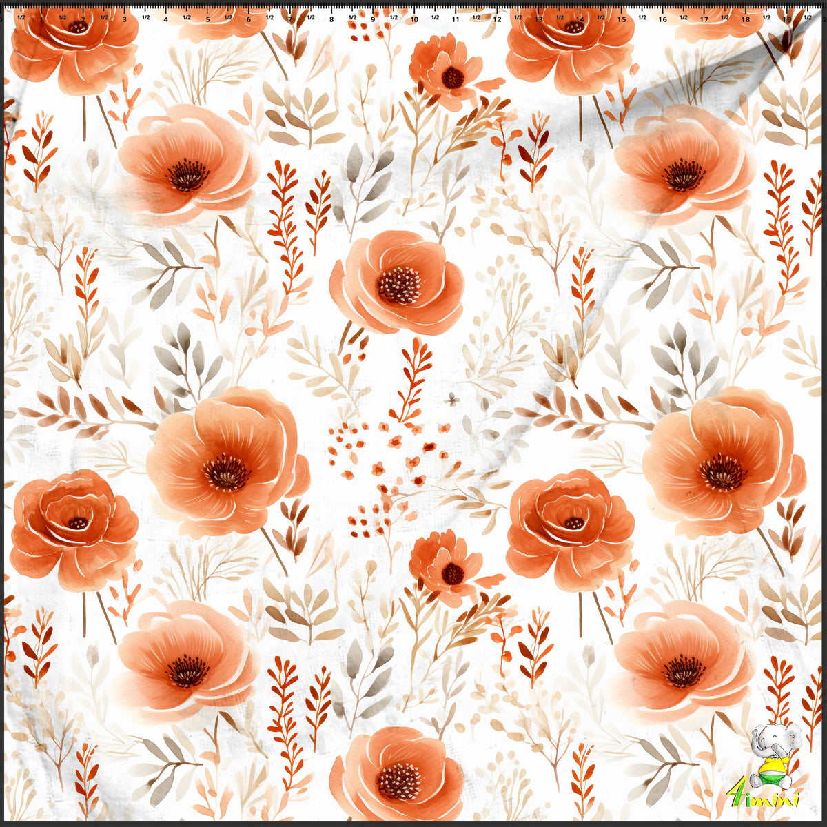 motif de fleurs orangé, terracotta, avec feuillage, beige, taupe