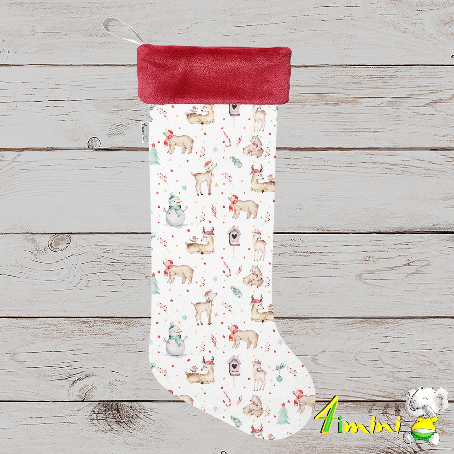Bas de Noël - Ours, Cerfs et Bonhomme de Neige