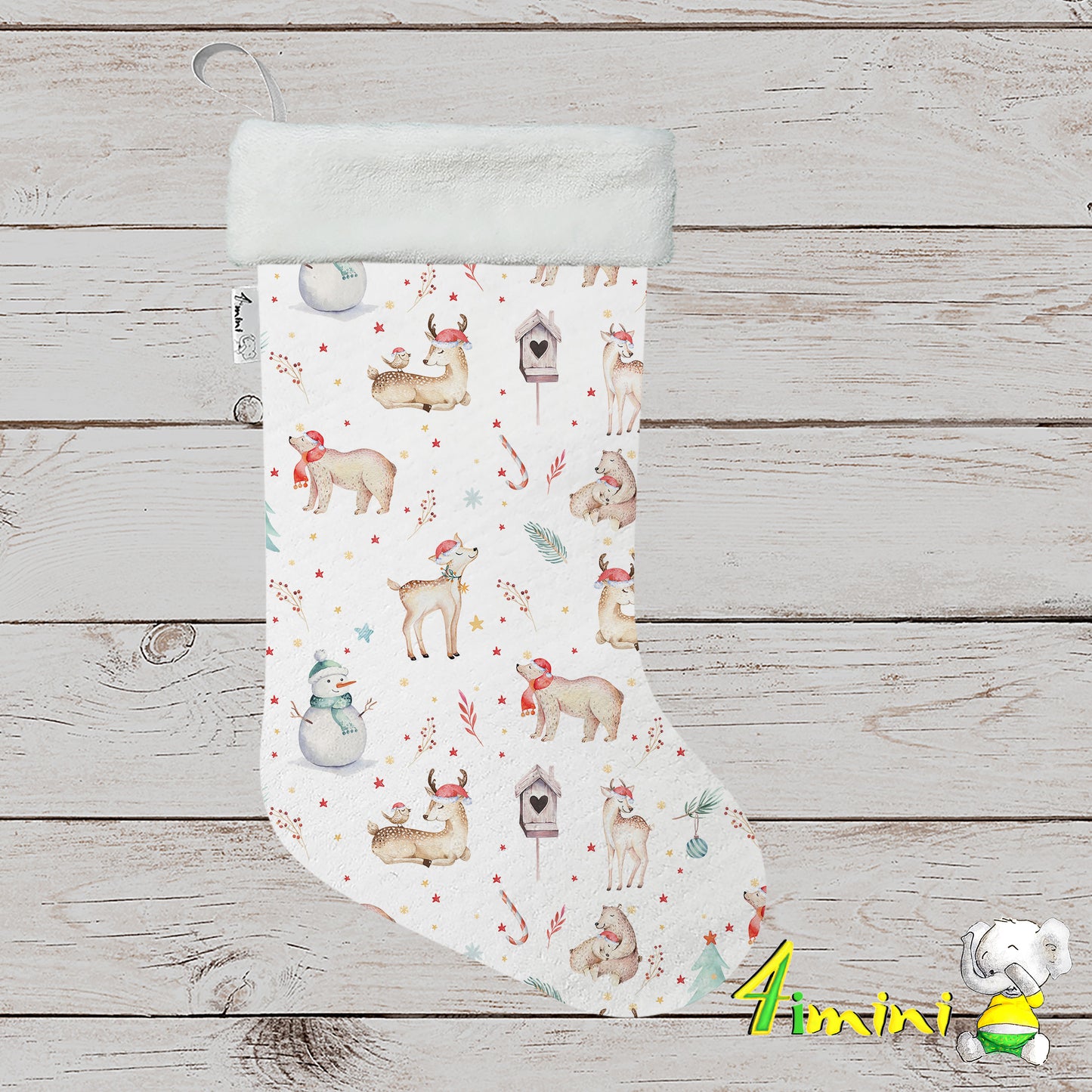 Bas de Noël - Ours, Cerfs et Bonhomme de Neige