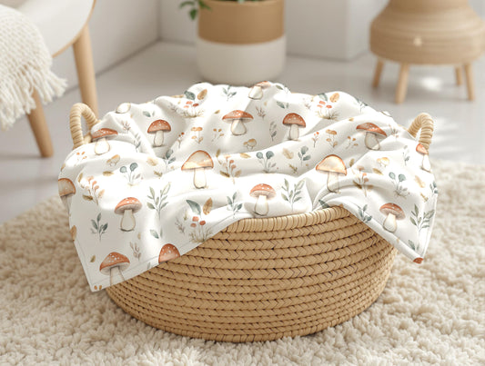 couverture, calinou doudou ultra-douce avec motif de champignons forestiers et feuillage aquarelle par 4timini