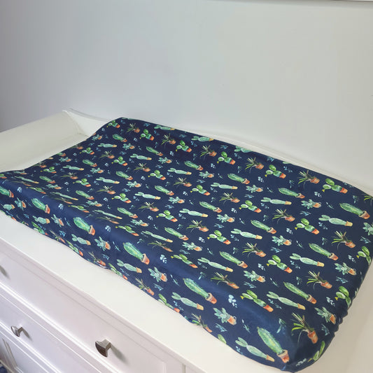 Housse de matelas à langer - Pot de cactus marine