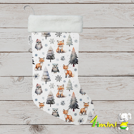 Bas de Noël - Renards et Chouettes sous la Neige