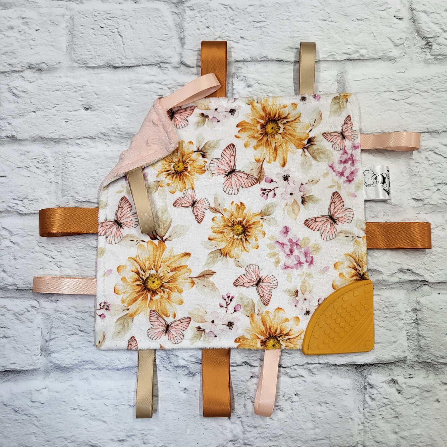Soleil d’automne - Doudou étiquettes craquante avec coin de dentition
