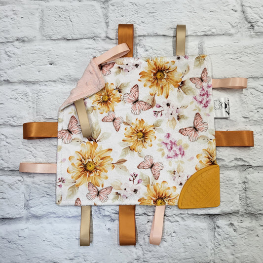 Soleil d’automne - Doudou étiquettes craquante avec coin de dentition