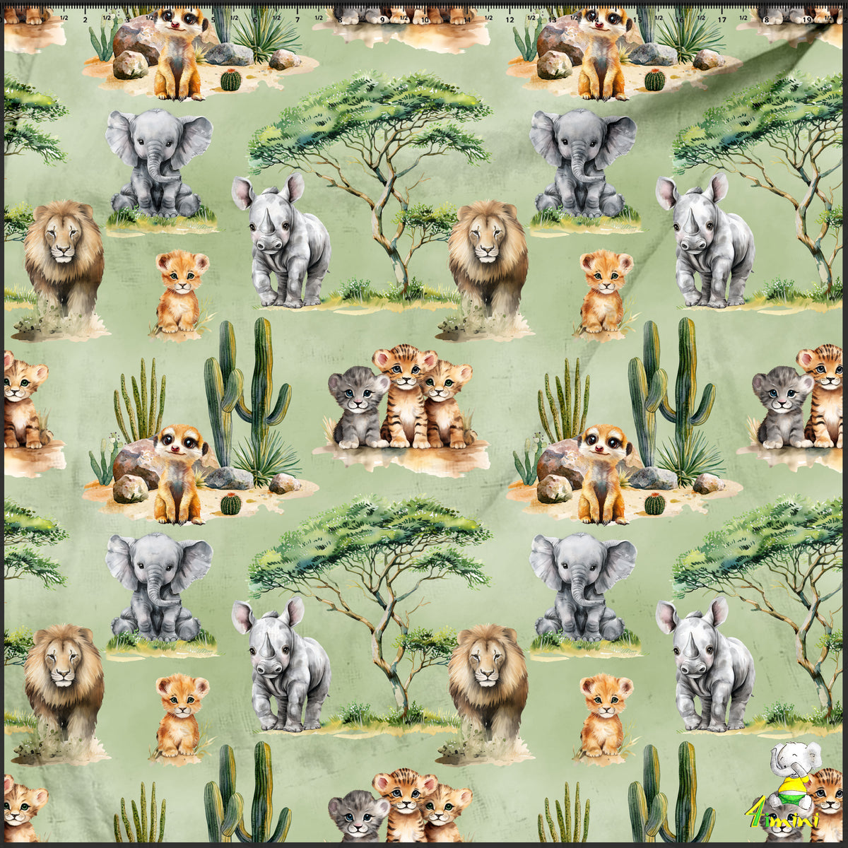 motif de savane, safari, éléphant, lion, lionceau, tigre, rhinocéros, suricate par 4timini