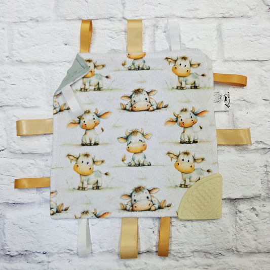 Adorable vache - Doudou étiquettes craquante avec coin de dentition