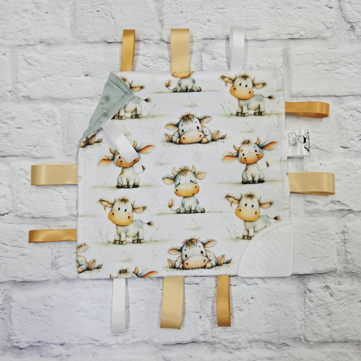 Adorable vache - Doudou étiquettes craquante avec coin de dentition