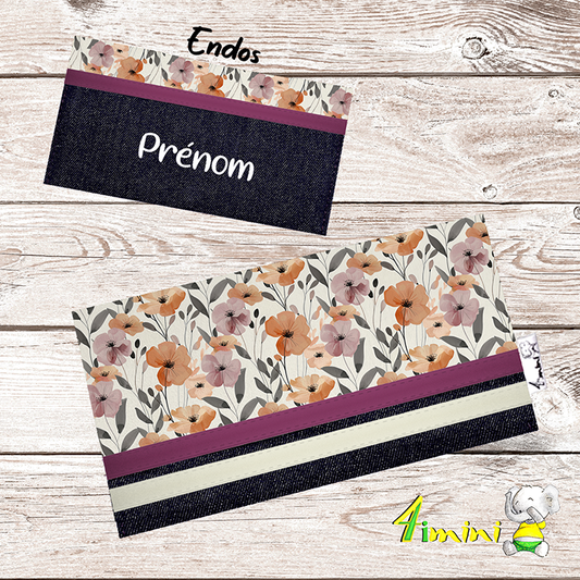 Protège carnet - Fleurs orangé et mauve